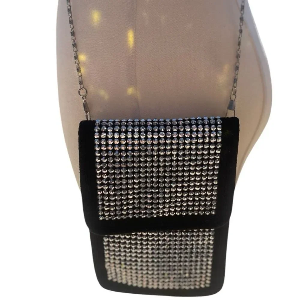 Unbranded Black Crystals Rhinestone Phone Crossbody Bag Whimsigoth Fairycore